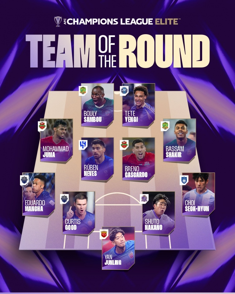 开云体育-亚冠精英联赛第8轮最佳阵：颜骏凌、鲁本·内维斯、延吉入选